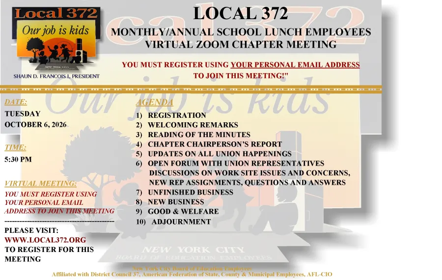 Local 372 Monthly/Annual School Lunch Employees Chapter Meeting