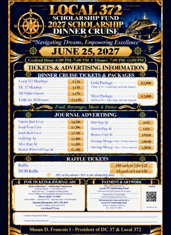 Local 372 Scholarship Dinner Cruise Tickets